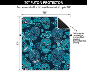 Teal Sugar Skull Flower Pattern Print Futon Protector