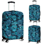Teal Sugar Skull Flower Pattern Print Luggage Cover GearFrost