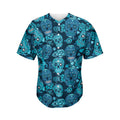 Teal Sugar Skull Flower Pattern Print Men's Baseball Jersey