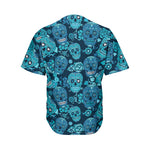 Teal Sugar Skull Flower Pattern Print Men's Baseball Jersey