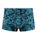 Teal Sugar Skull Flower Pattern Print Men's Boxer Briefs