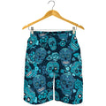 Teal Sugar Skull Flower Pattern Print Men's Shorts