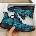 Teal Sugar Skull Flower Pattern Print Mesh Knit Shoes