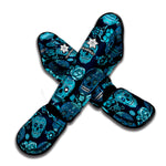 Teal Sugar Skull Flower Pattern Print Muay Thai Shin Guard