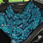 Teal Sugar Skull Flower Pattern Print Pet Car Back Seat Cover