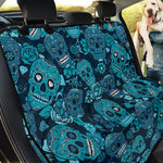 Teal Sugar Skull Flower Pattern Print Pet Car Back Seat Cover