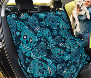 Teal Sugar Skull Flower Pattern Print Pet Car Back Seat Cover