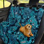 Teal Sugar Skull Flower Pattern Print Pet Car Back Seat Cover