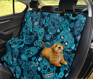 Teal Sugar Skull Flower Pattern Print Pet Car Back Seat Cover