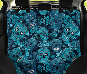 Teal Sugar Skull Flower Pattern Print Pet Car Back Seat Cover