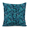 Teal Sugar Skull Flower Pattern Print Pillow Cover