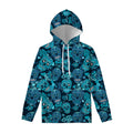 Teal Sugar Skull Flower Pattern Print Pullover Hoodie