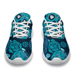 Teal Sugar Skull Flower Pattern Print Sport Shoes GearFrost