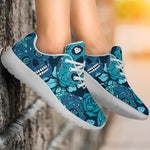 Teal Sugar Skull Flower Pattern Print Sport Shoes GearFrost