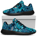Teal Sugar Skull Flower Pattern Print Walking Shoes