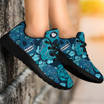 Teal Sugar Skull Flower Pattern Print Sport Shoes GearFrost