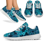 Teal Sugar Skull Flower Pattern Print Sport Shoes GearFrost