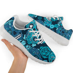 Teal Sugar Skull Flower Pattern Print Sport Shoes GearFrost