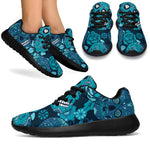 Teal Sugar Skull Flower Pattern Print Sport Shoes GearFrost