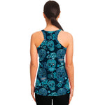 Teal Sugar Skull Flower Pattern Print Women's Racerback Tank Top
