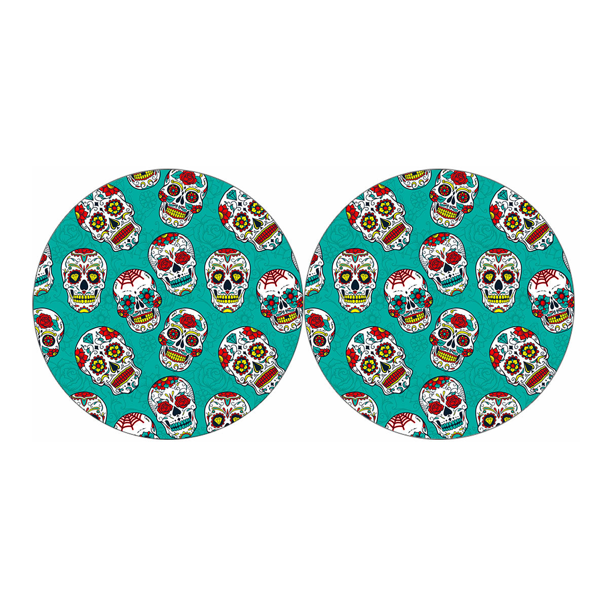 Teal Sugar Skull Pattern Print Car Coasters