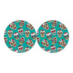 Teal Sugar Skull Pattern Print Car Coasters