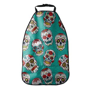 Teal Sugar Skull Pattern Print Car Seat Organizers