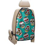 Teal Sugar Skull Pattern Print Car Seat Organizers