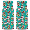 Teal Sugar Skull Pattern Print Front and Back Car Floor Mats