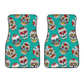 Teal Sugar Skull Pattern Print Front Car Floor Mats