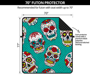 Teal Sugar Skull Pattern Print Futon Protector