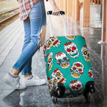 Teal Sugar Skull Pattern Print Luggage Cover GearFrost