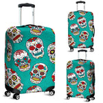 Teal Sugar Skull Pattern Print Luggage Cover GearFrost