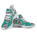 Teal Sugar Skull Pattern Print Mesh Knit Shoes GearFrost