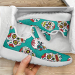 Teal Sugar Skull Pattern Print Mesh Knit Shoes GearFrost