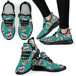 Teal Sugar Skull Pattern Print Mesh Knit Shoes GearFrost