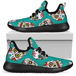 Teal Sugar Skull Pattern Print Mesh Knit Shoes GearFrost