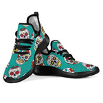 Teal Sugar Skull Pattern Print Mesh Knit Shoes GearFrost