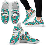 Teal Sugar Skull Pattern Print Mesh Knit Shoes GearFrost