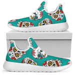 Teal Sugar Skull Pattern Print Mesh Knit Shoes GearFrost
