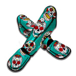 Teal Sugar Skull Pattern Print Muay Thai Shin Guard