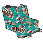 Teal Sugar Skull Pattern Print Pet Car Back Seat Cover