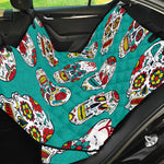 Teal Sugar Skull Pattern Print Pet Car Back Seat Cover