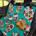 Teal Sugar Skull Pattern Print Pet Car Back Seat Cover