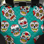 Teal Sugar Skull Pattern Print Pet Car Back Seat Cover