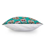 Teal Sugar Skull Pattern Print Pillow Cover