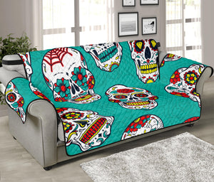 Teal Sugar Skull Pattern Print Sofa Protector