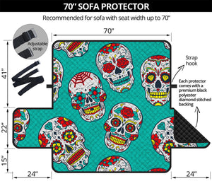 Teal Sugar Skull Pattern Print Sofa Protector