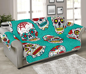 Teal Sugar Skull Pattern Print Sofa Protector