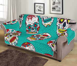 Teal Sugar Skull Pattern Print Sofa Protector